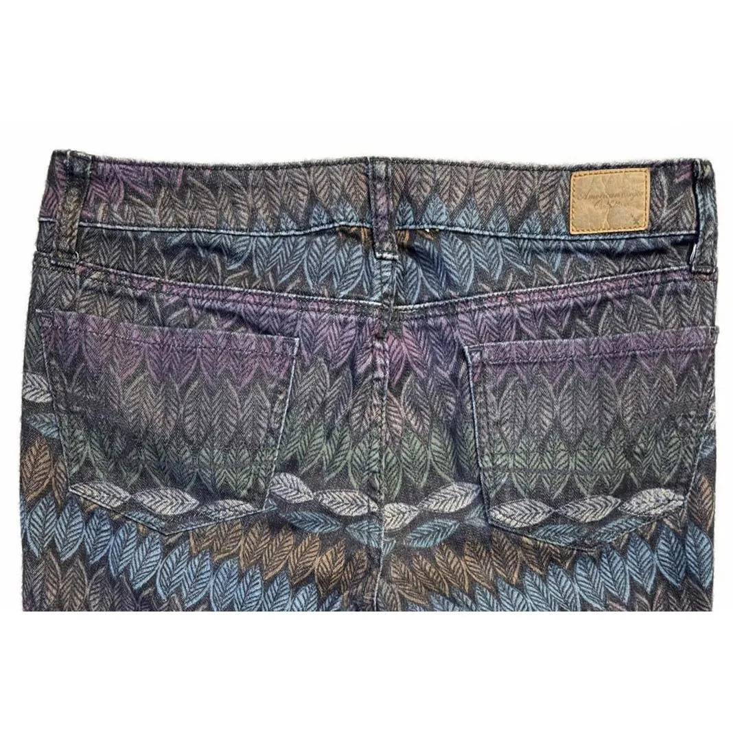 American Eagle Outfitters Printed Denim Jean Jegging Size 6 Small Blue Green Y2K - Image 5