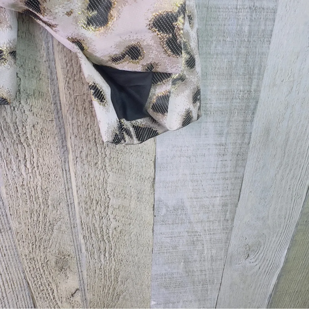 Natori  XS Metallic Leopard Print Open Front Lined Cardigan Jacket Faux Pockets - Image 5