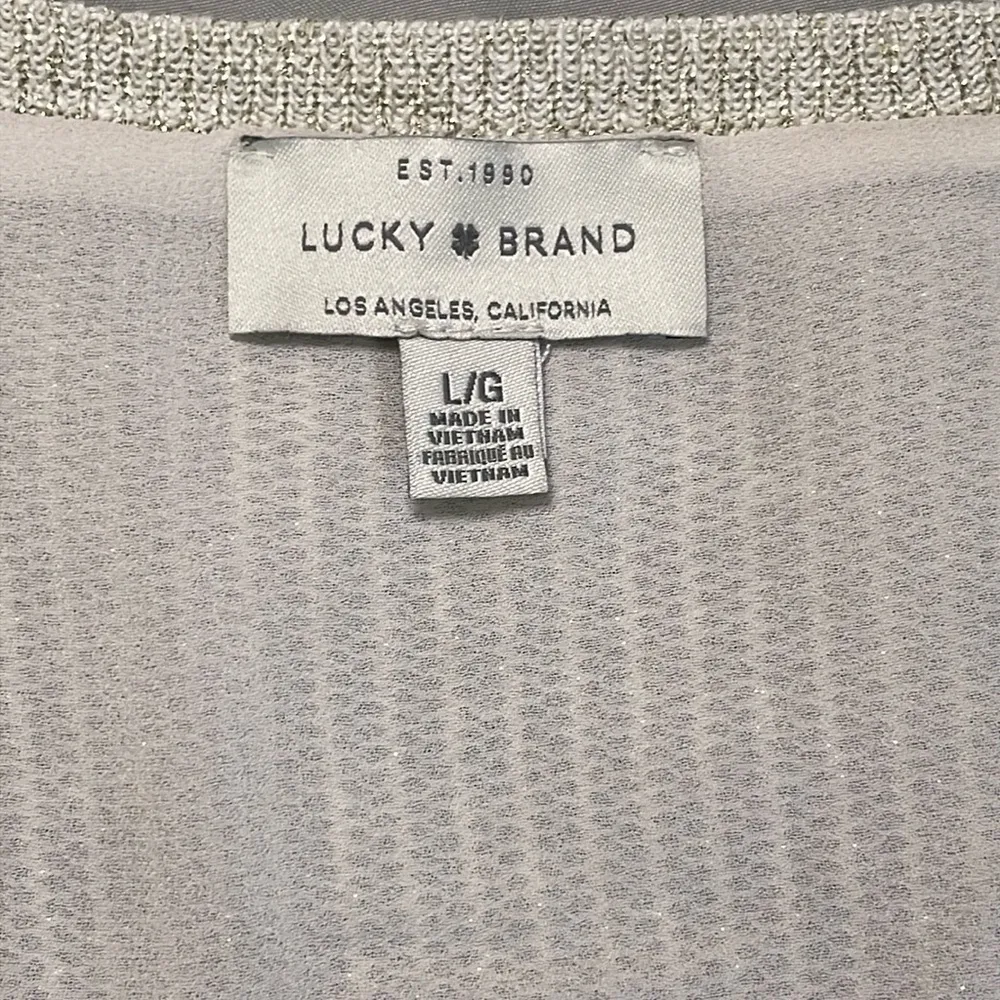 V-neck sheer crocheted linen champagne golden sparkle lace weave long sleeve - Image 7