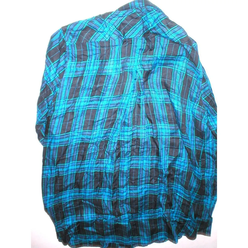 New Womens Designer True Religion S Plaid Top Logo Black Aqua Blue NWT Tunic Zip - Image 7