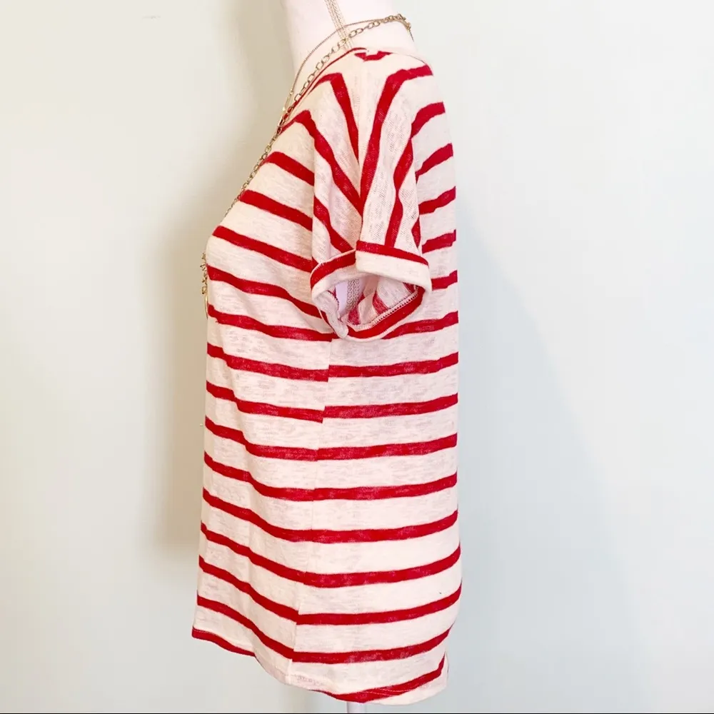Hailey & Co. Red Striped Semi Sheer Sailor Sweater Knit Top Small S - Image 3