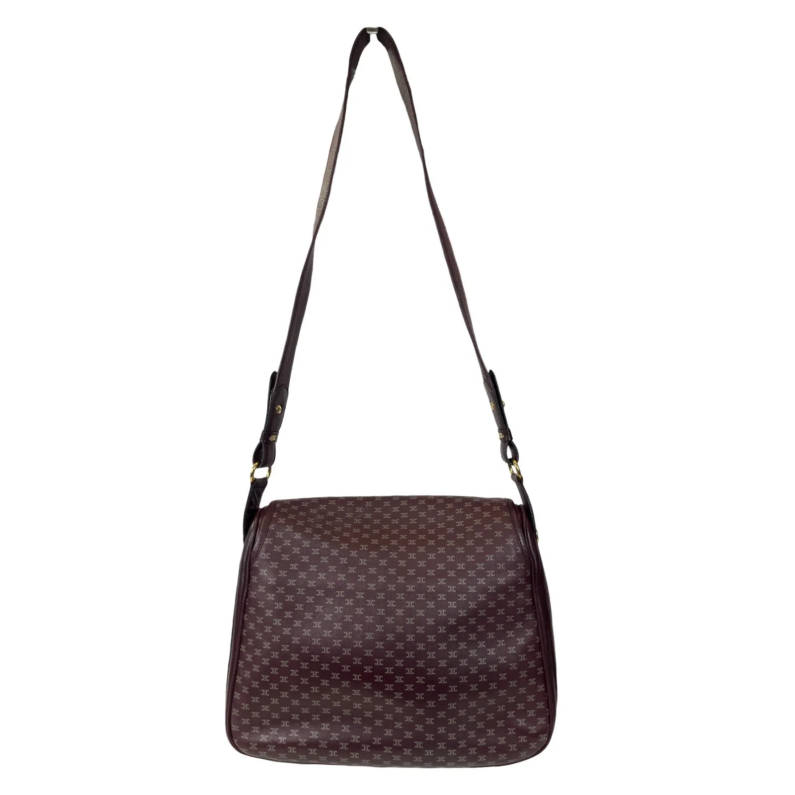 Vintage Celine Macadam Burgundy Flap Shoulder Bag Made In Italy Gold Hardware - Image 6