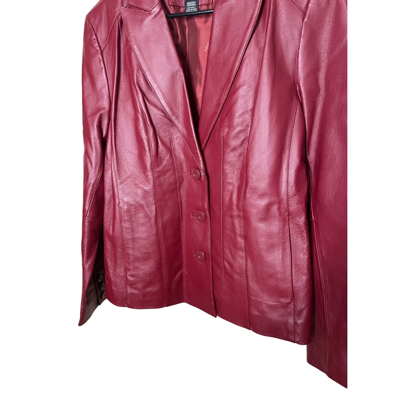 East5th Womens Red Genuine Leather Jacket Medium Tailored 90s Y2k - Image 3