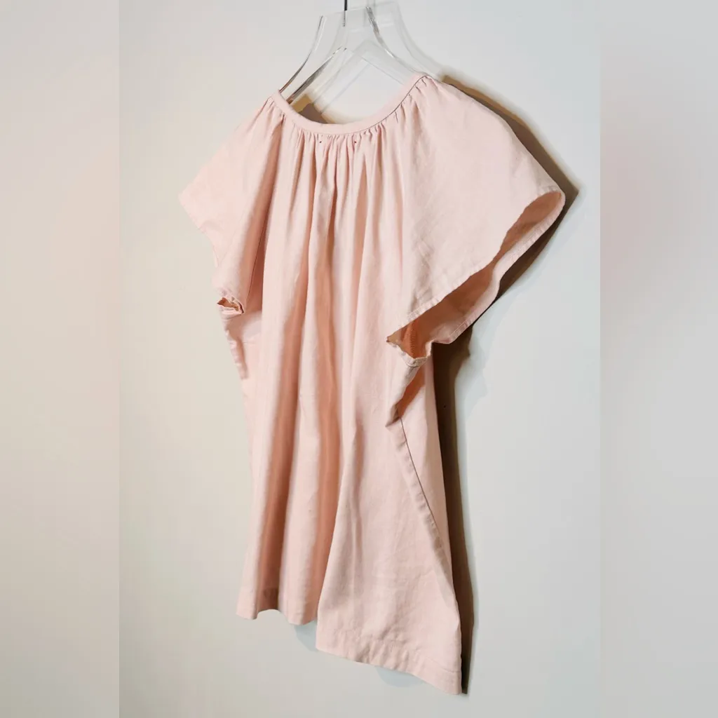 XiRENA Flutter Sleeve Pastel Pink Salmon Cotton Flax Top Shirt Blouse Size XS - Image 6