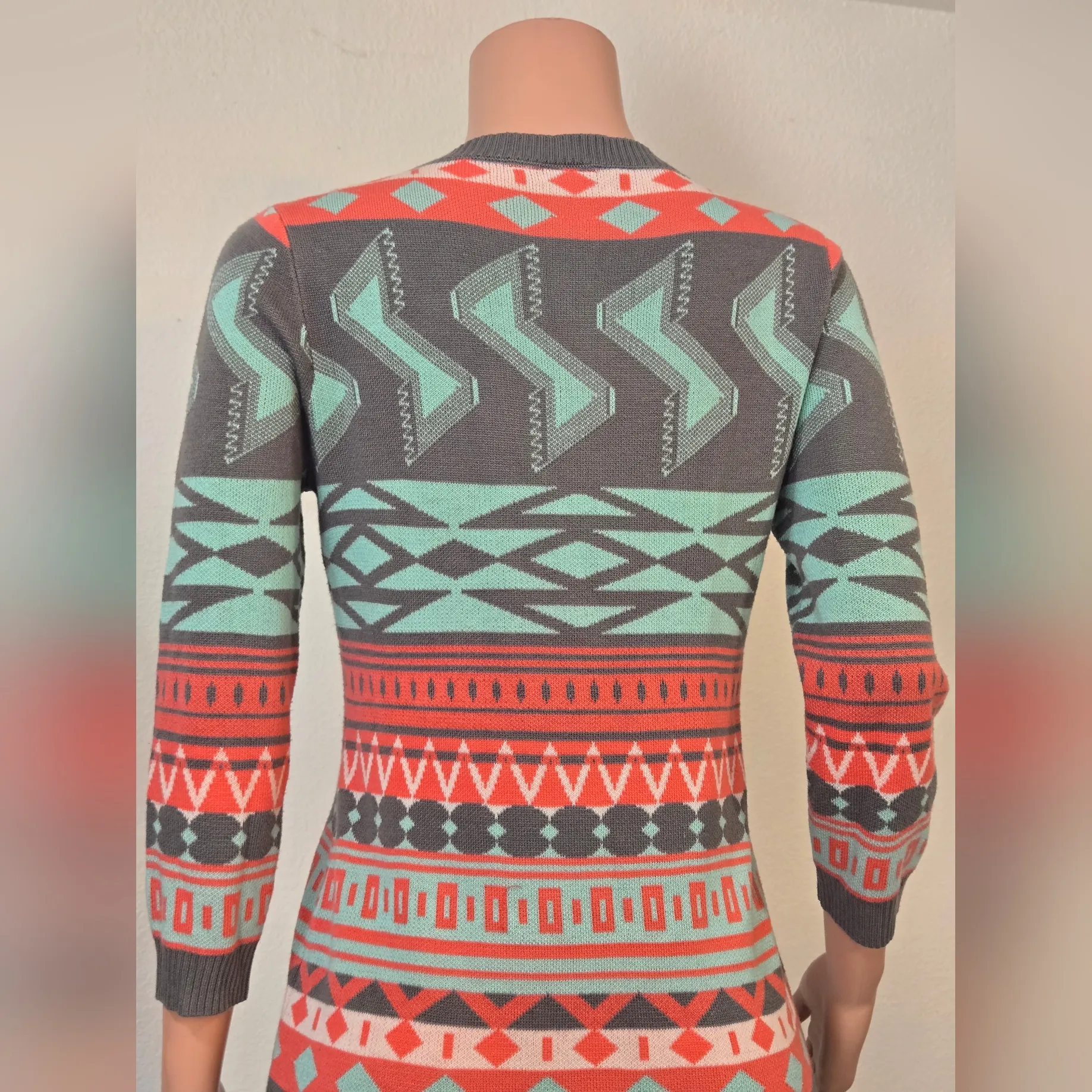 Tribal Egyptian European T/o Size Large Sweater Dress Geometric Aztec Office Orange - Image 6