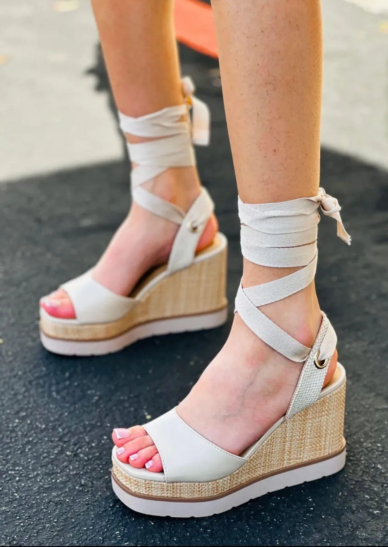 Nude Ballerina Wrap Wedge Platforms  - Image 3