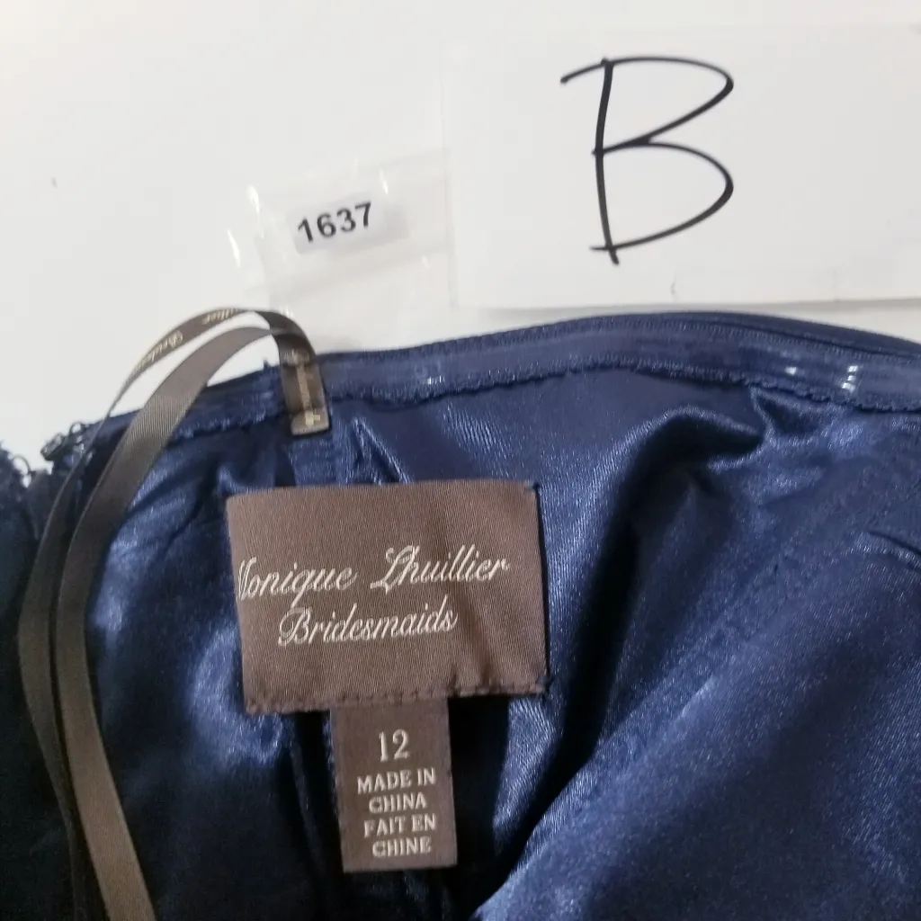 Monique Lhuillier Bridesmaid Navy Blue Strapless Pleated Chiffon Mini Dress - Image 12