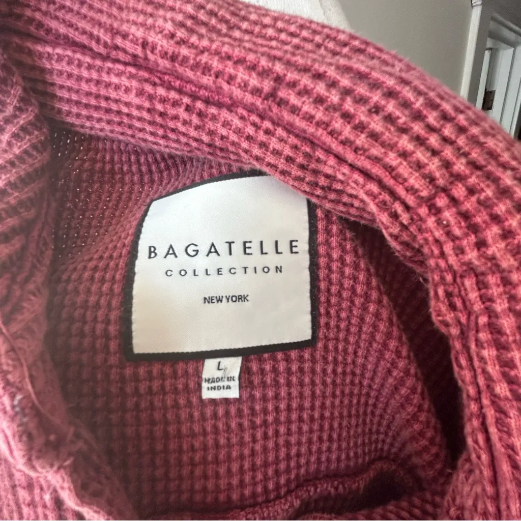 Bagatelle Collection Waffle Knit Thermal Button Down Long Sleeve Burgundy Red L Size L - Image 6