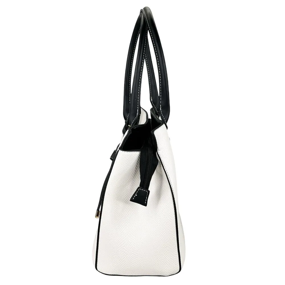 Adrienne Vittadini Madison Avenue Collection Satchel Lock White Black - Image 16
