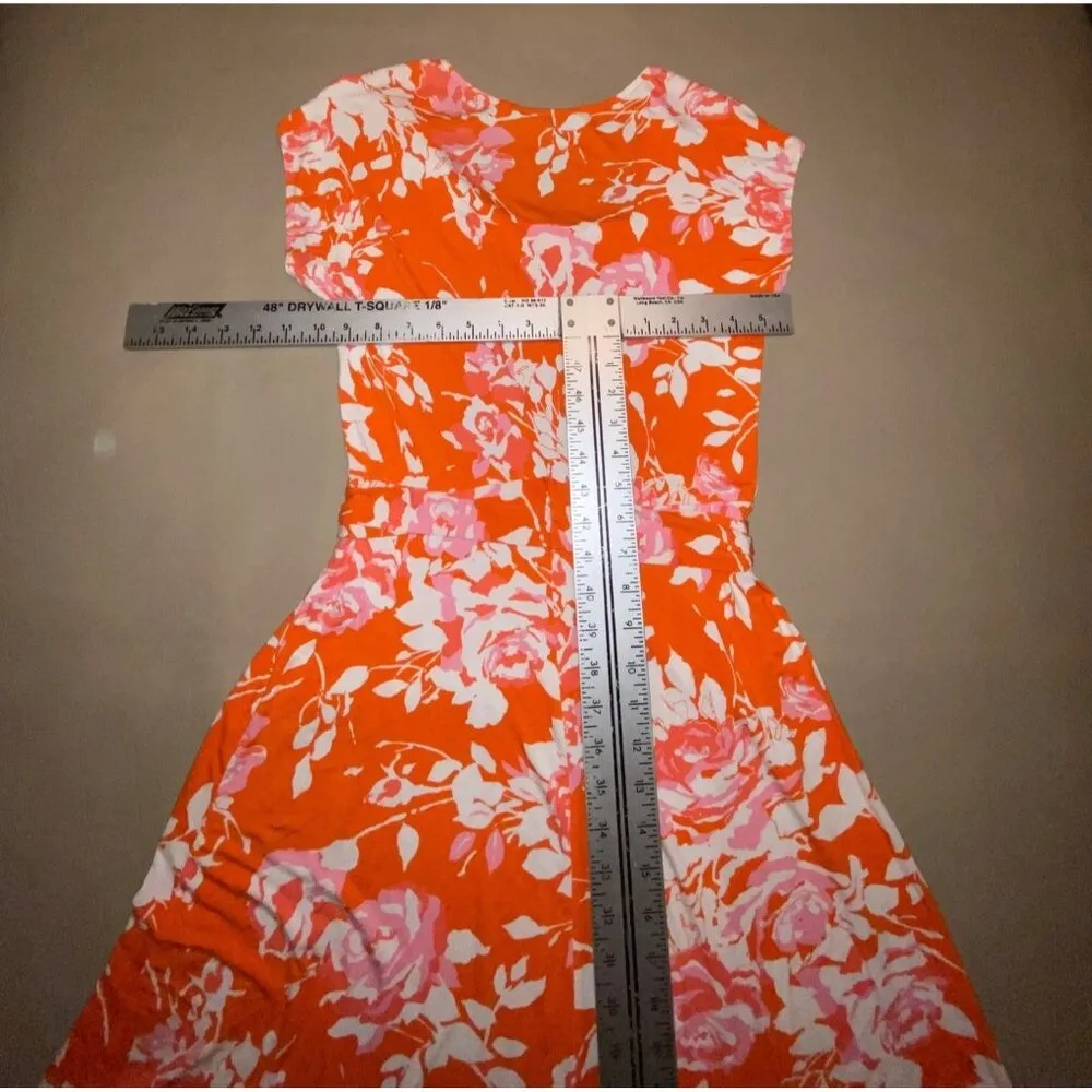 Lands End Floral Short Sleeve Dress Small Orange Pink Flattering Fit Lightweight - Image 6