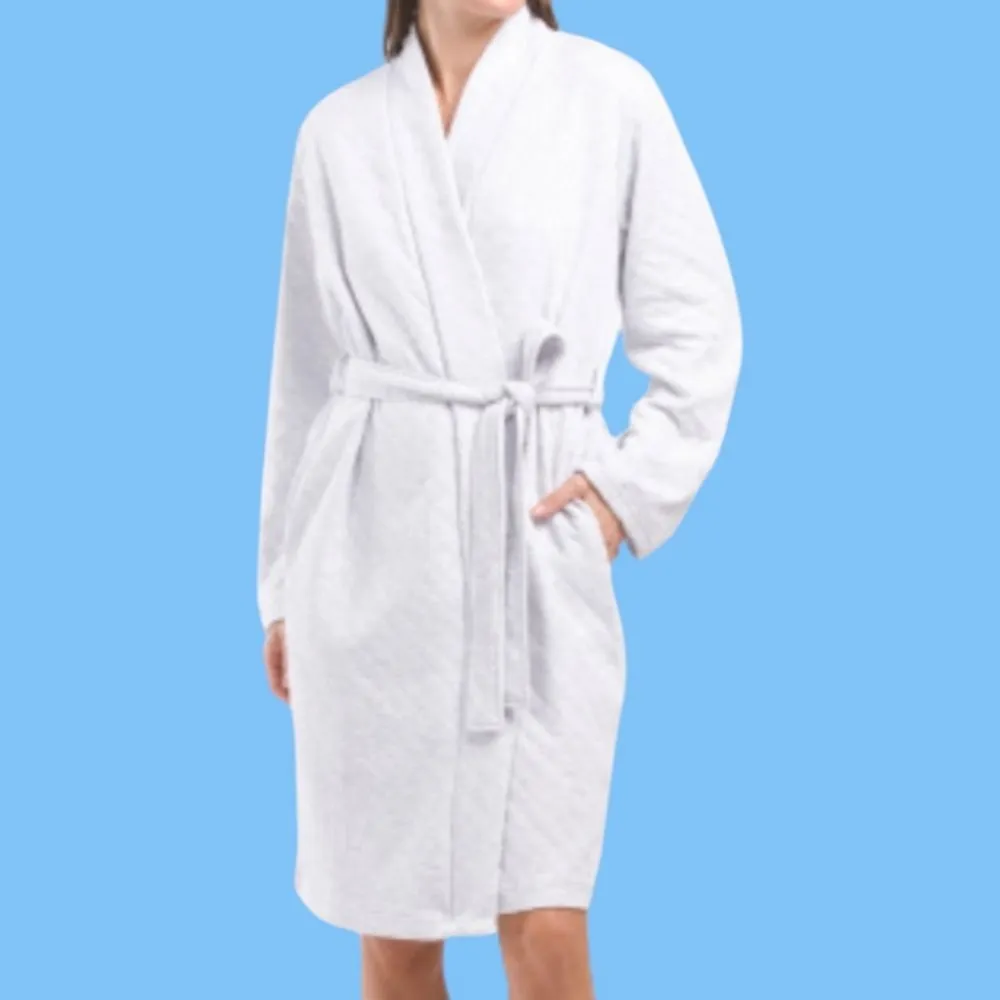 NWT Daydream by Berkshire Quilted Robe Light Grey Pockets Cotton Blend Size L Size L - Image 2