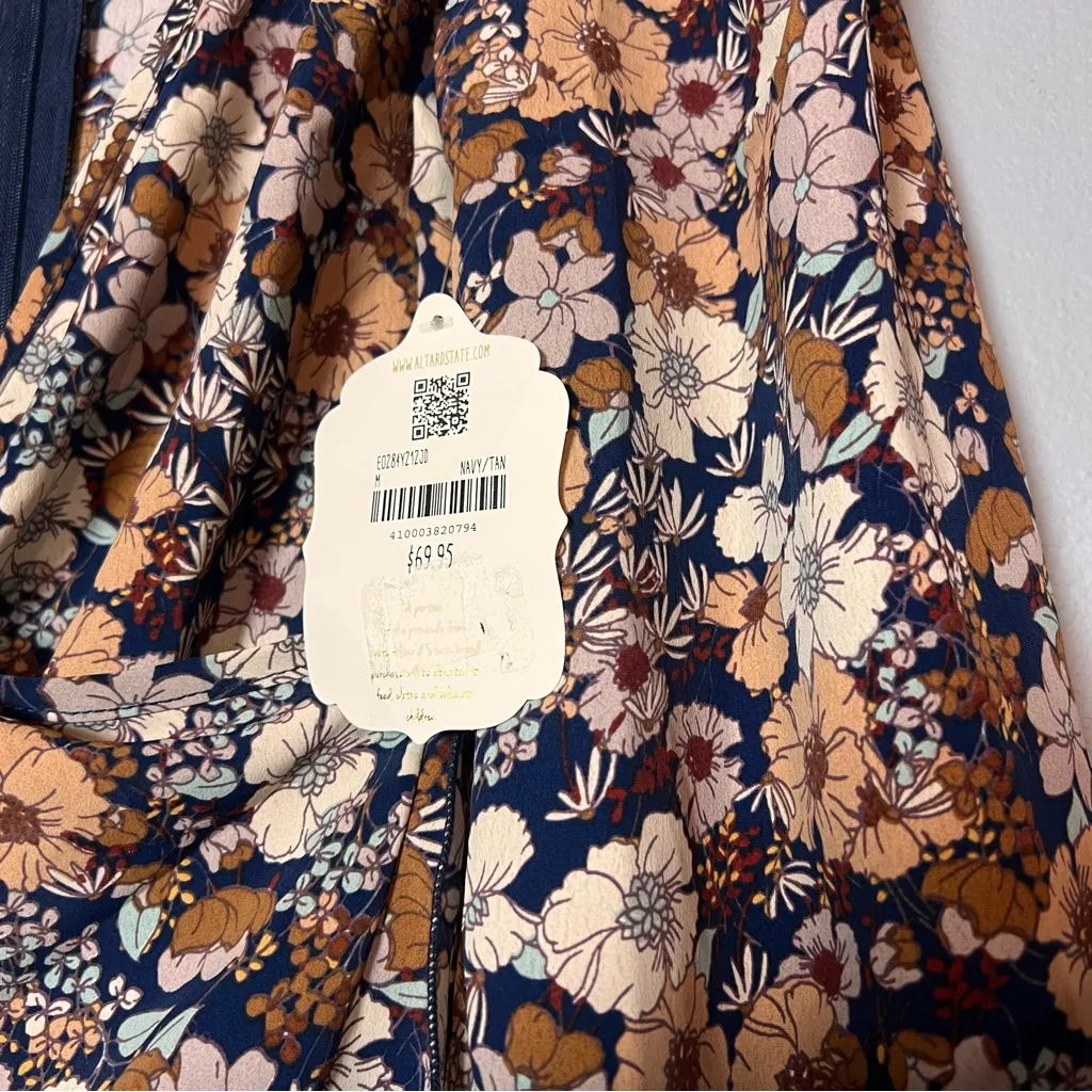 Altar’d State Faux Wrap Mini Dress Floral Brown Orange Long Sleeve Medium NWT - Image 6