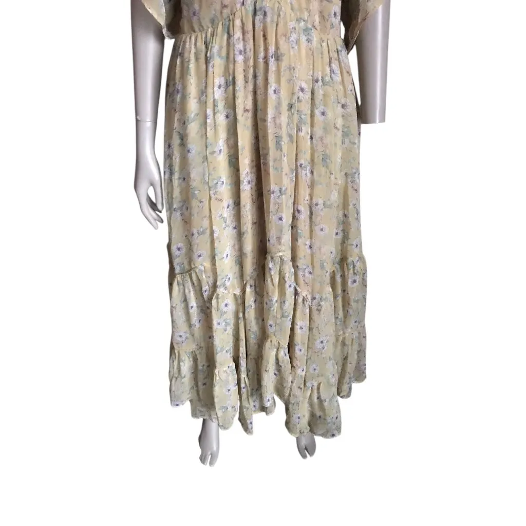 Storia Yellow and Purple Flower Short Sleeve Dress - Image 4