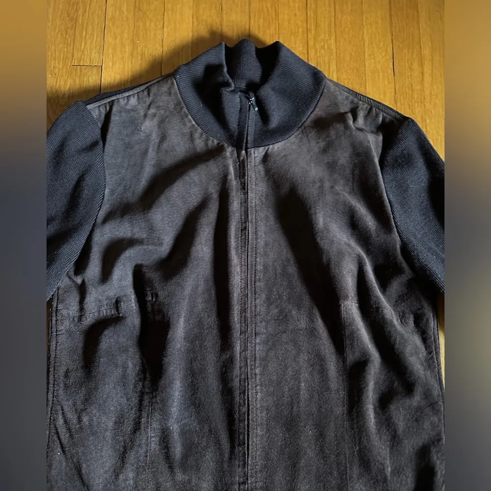 Mossimo Y2K Mocha Brown Suede Jacket with Knit Sleeves, Size L Size L - Image 2