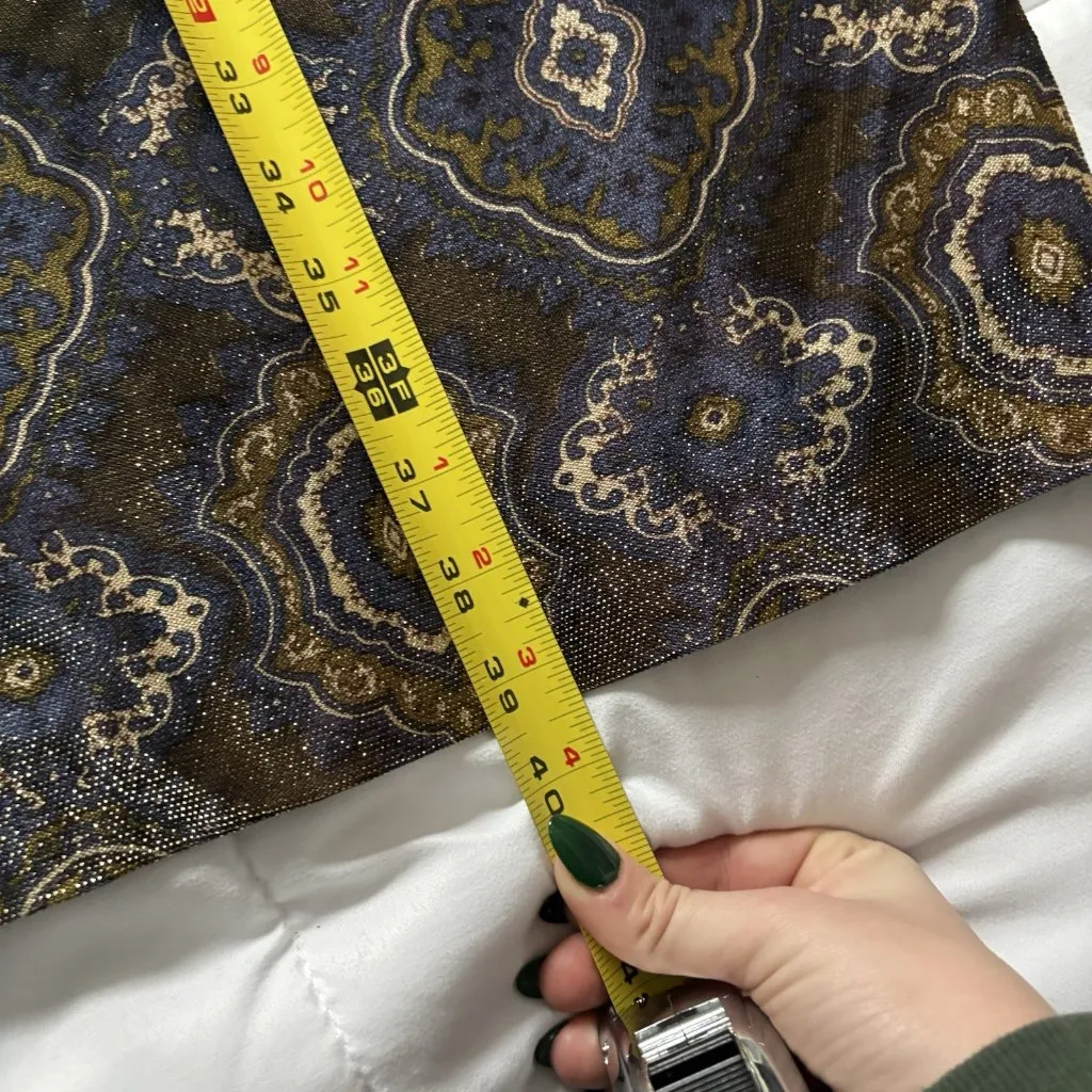 Vintage 70s 80s Metallic Jacquard Dress Blue Gold High Neck Belted Waist Formal Size undefined - Image 4