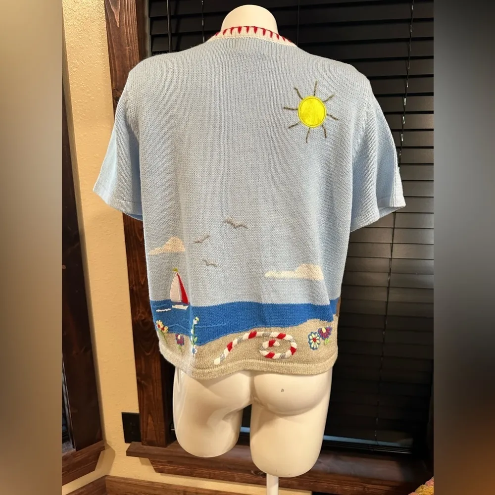 EUC  VINTAGE Breckenridge Sweater Cardigan Beach Nautical Womens Petite M - Image 3