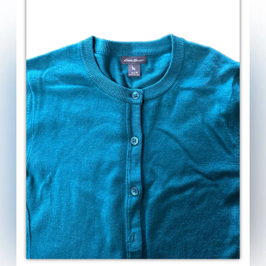 Eddie Bauer Green Button Front Cardigan Womens Medium Sweater Long‎ Sleeves - Image 4