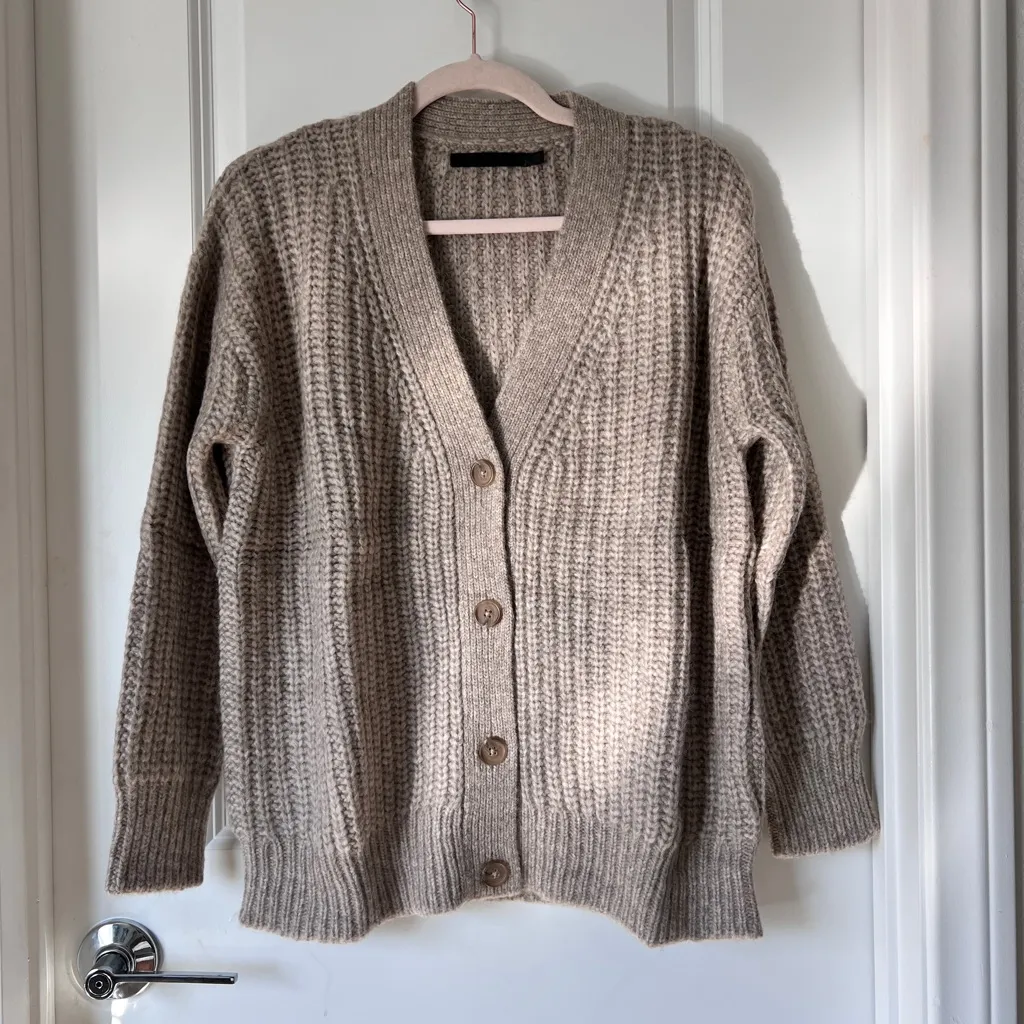 Jenni Kayne Alpaca Cocoon Cardigan Oatmeal XXS Relaxed Fit Luxury Knit NWOT Brown - Image 2