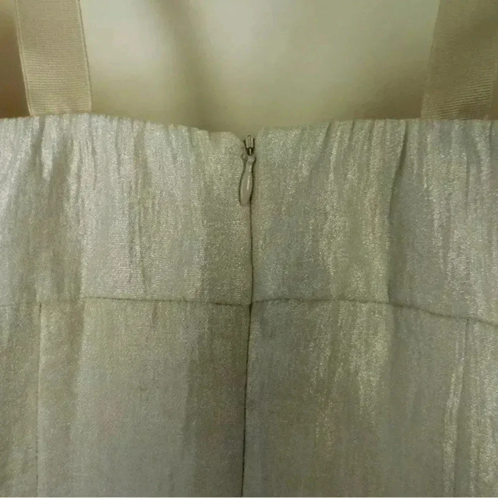 Boston Proper Y2K Rose Gold Shimmer Metallic Ruffle Sweetheart Neck Dress Size 2 - Image 6