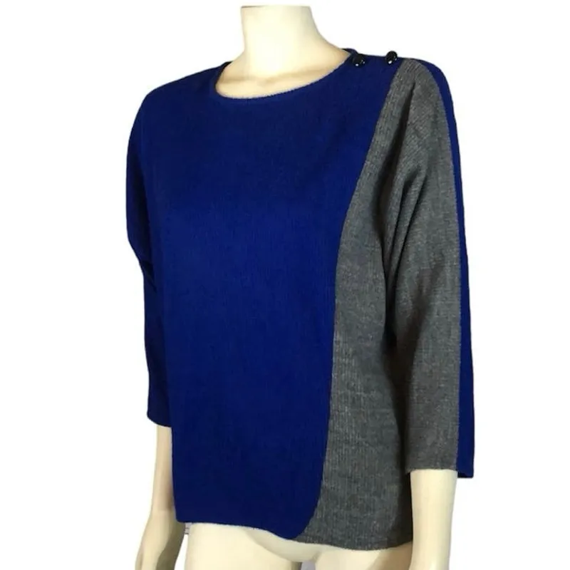 Vintage 80's A. Venti Paris blue, grey colour block Wool sweater size small Blue - Image 3