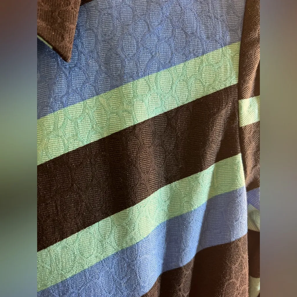 Vesti Multicolor Striped Trench Coat pockets button front black blues collar 8 - Image 15