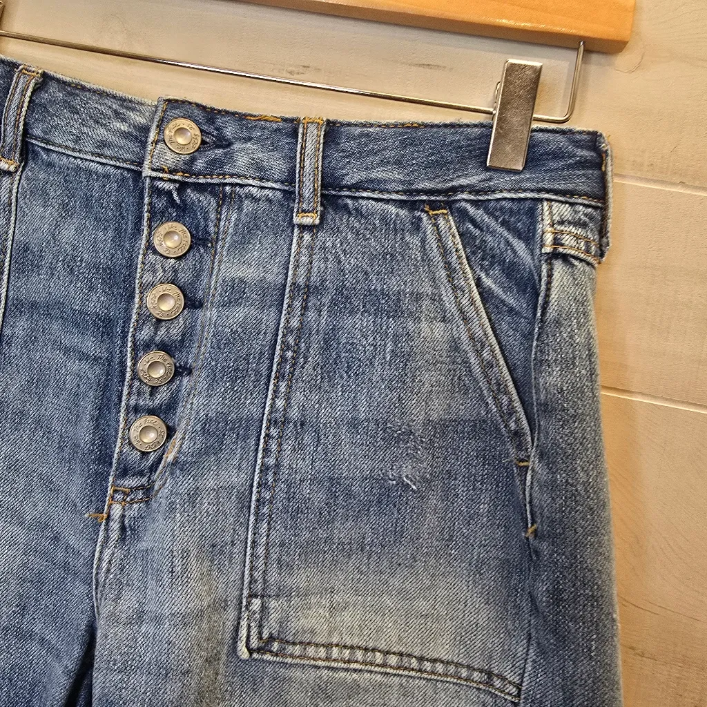 {26} Free People We The Free Jesse Carpenter Frayed Jean Shorts Blue - Image 4