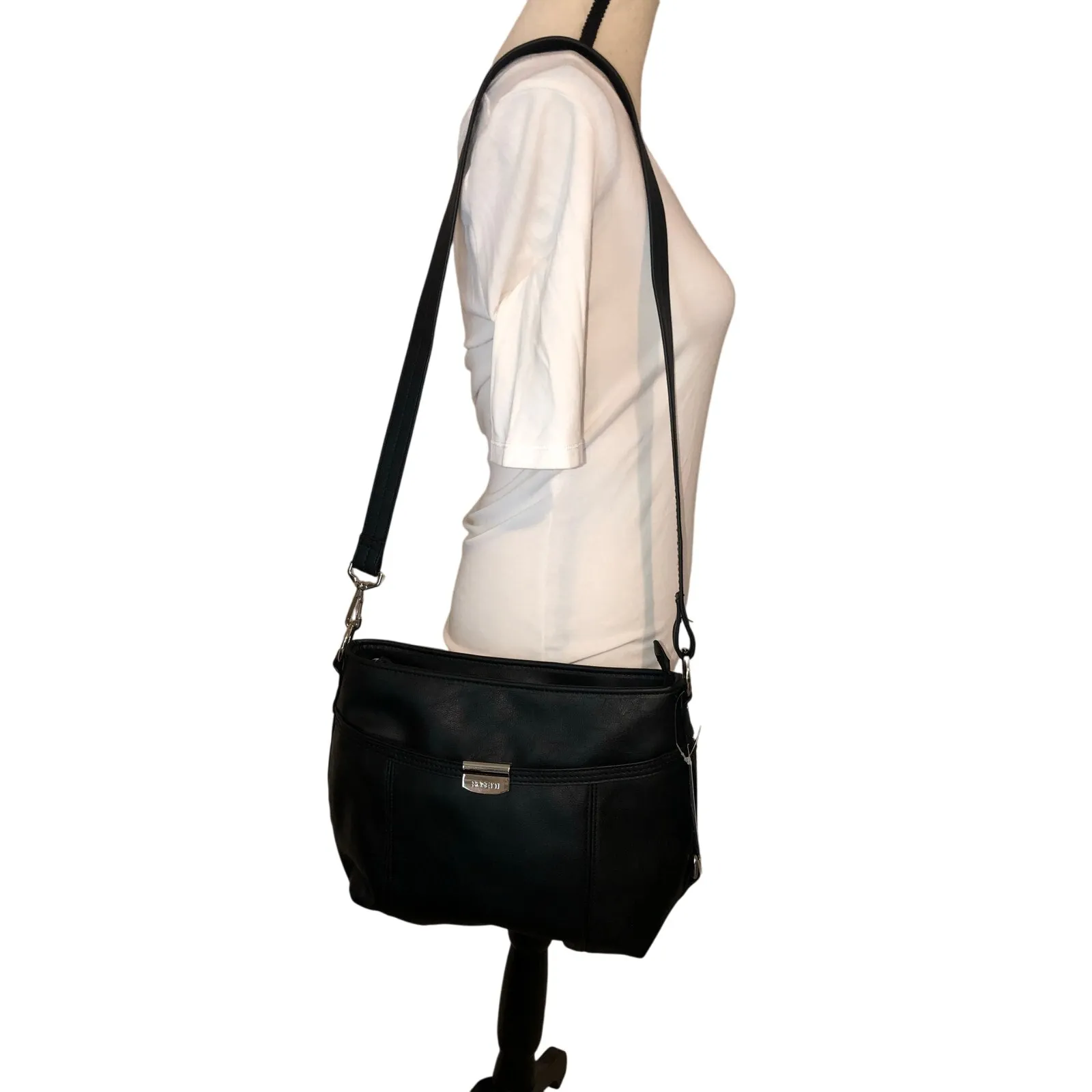 Rossetti Black Crossbody Shoulder Bag Purse Vegan Leather Zip Top NEW TAGS - Image 3