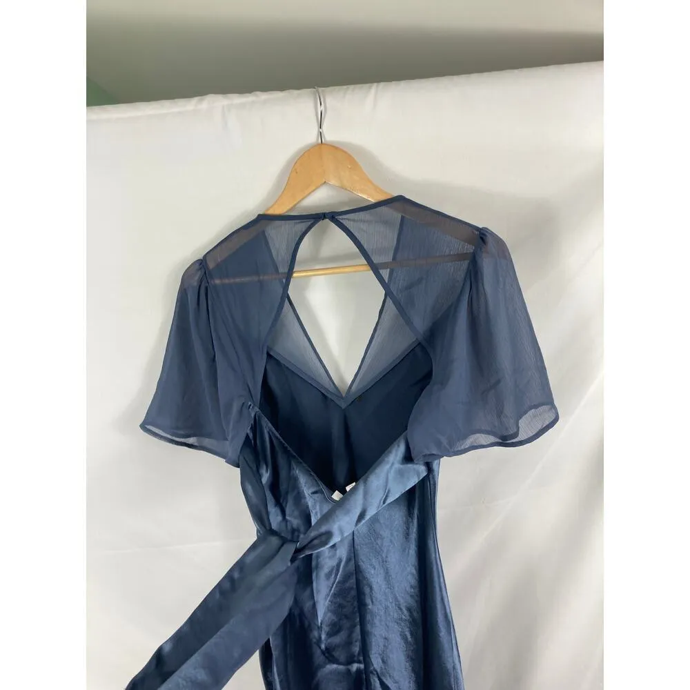 Topshop Satin Mixed Fabric Hi Low Maxi Dress Navy Size 6 - Image 6