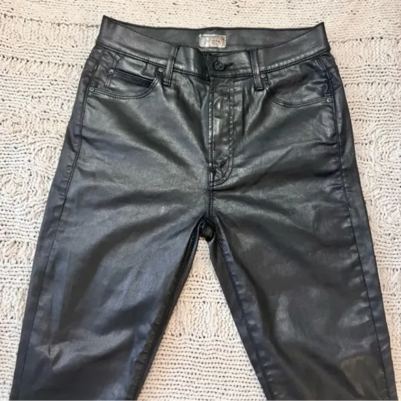 MOTHER Stunner Zip‎ Ankle Step Fray Jeans If you think I'm sexy 25 Glossy Black - Image 2