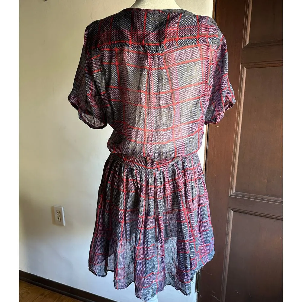 FREE PEOPLE | FP One Sadie Plaid Lightweight Cotton Belted Dress | Extra Small - Image 3