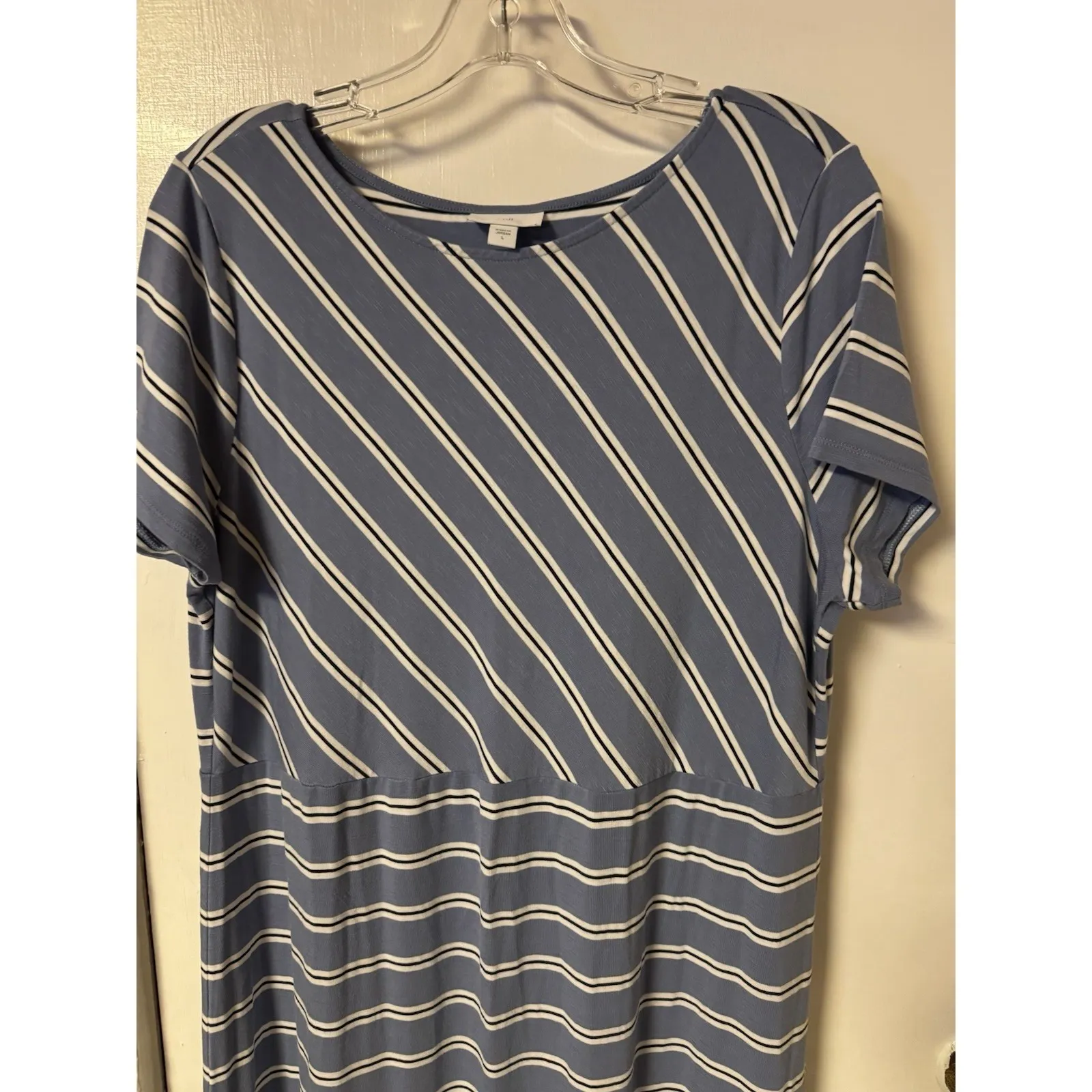 J. Jill Women's Size L Blue Black and White Striped Maxi Dress Short Sleeve Size L - Image 2