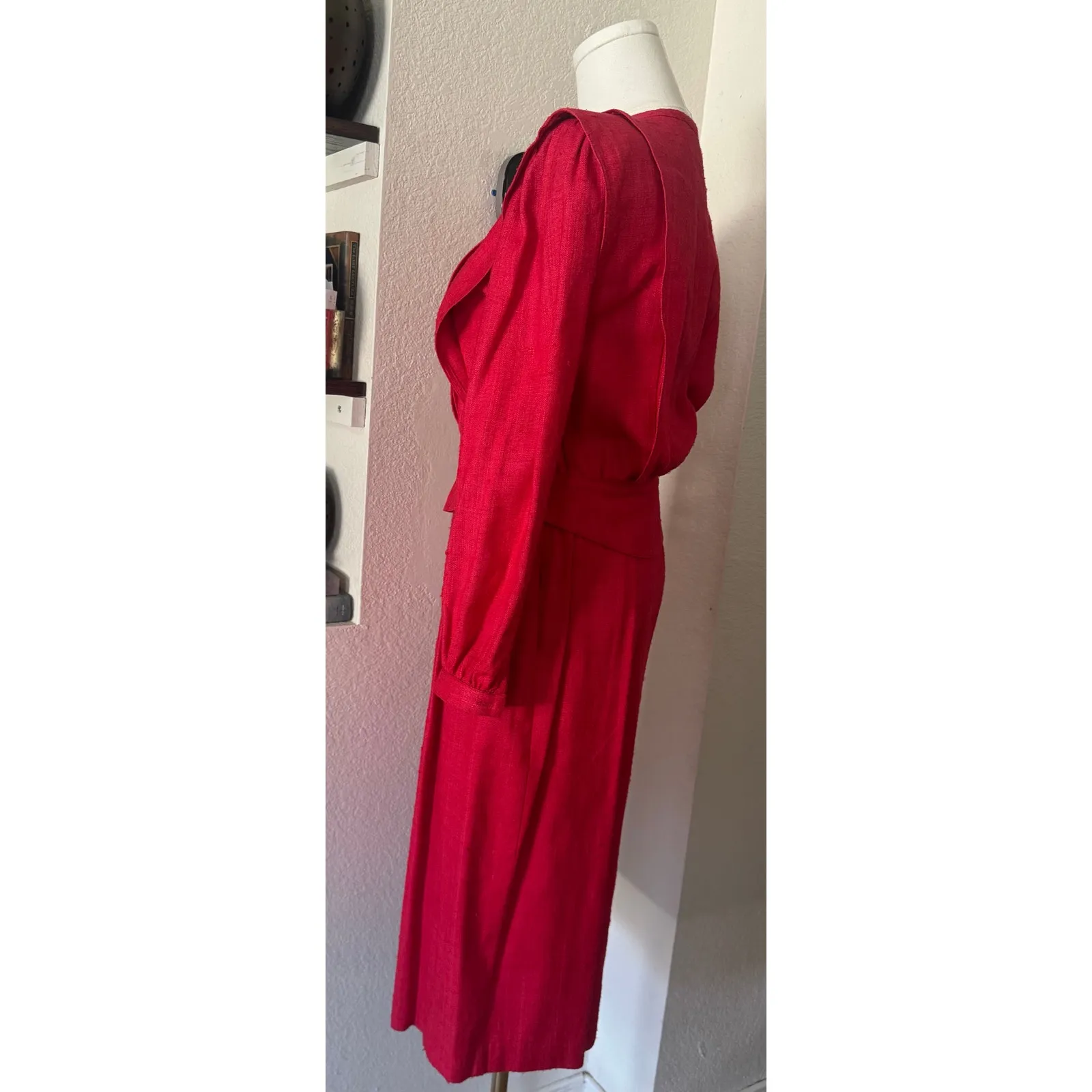 Lillie Rubin Vibrant Red Vintage Women’s Silk Dress With Pockets Size 4 - Image 2