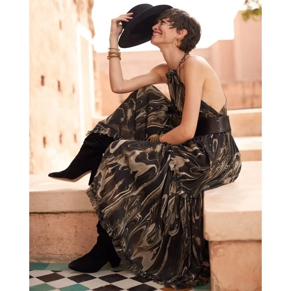 NWT Banana Republic Halter Maxi in Marble Smoke Chiffon Tank Dress S Tall - Image 8