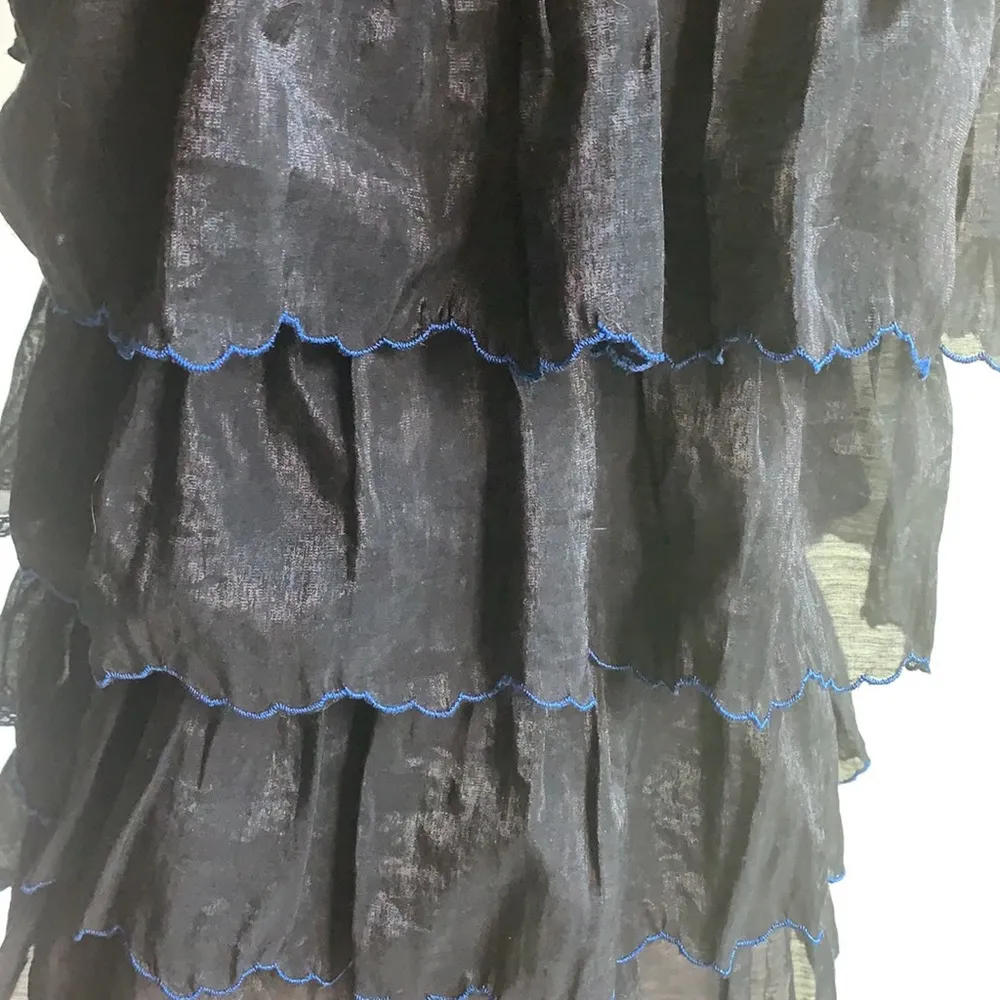 Gracia Sleeveless Ruffle Tiered Button Down Black Blue Blouse Size Small NWT - Image 9