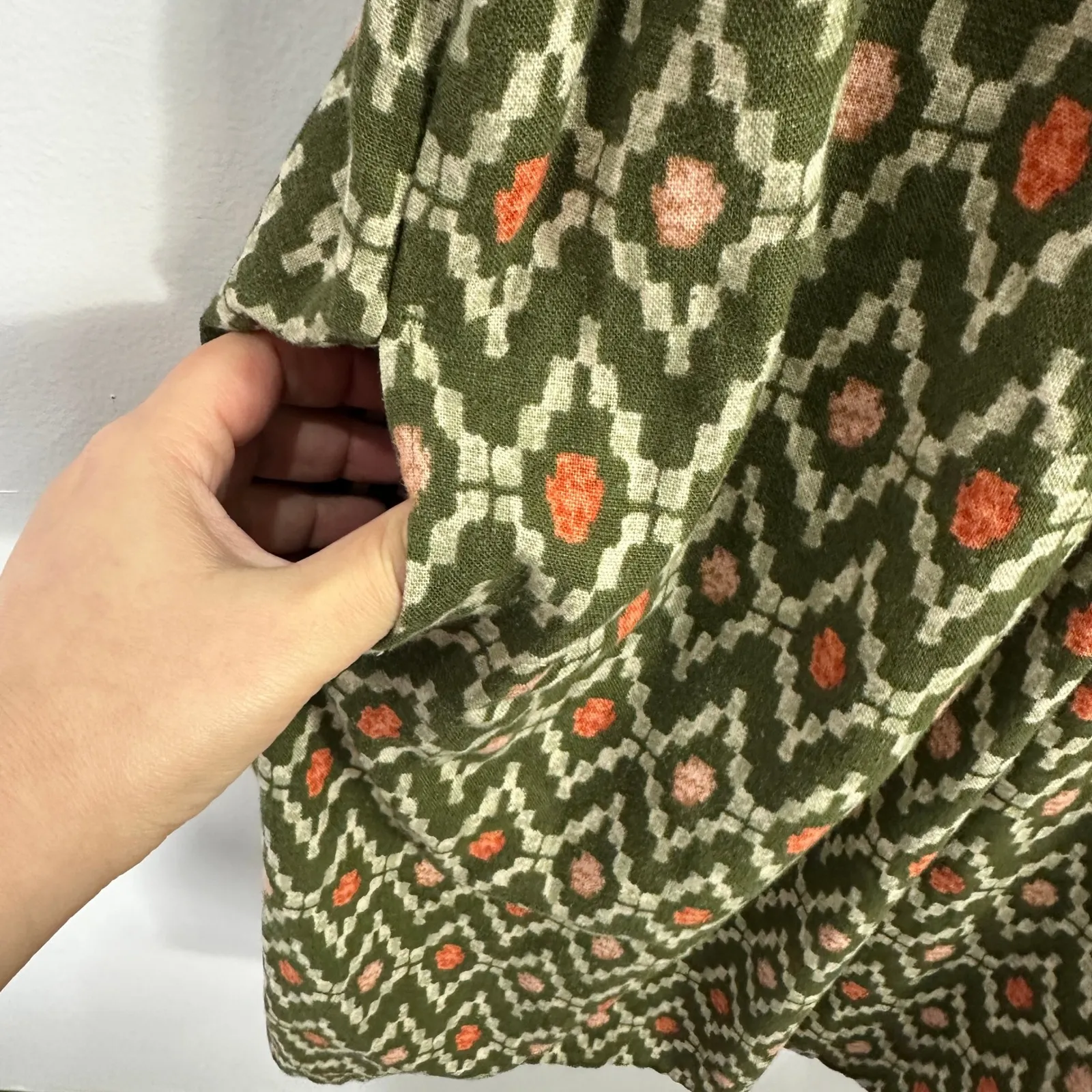 Sonoma Dress L Green Ikat Linen Blend Boho Cottagecore Earthy Granola Size L - Image 3