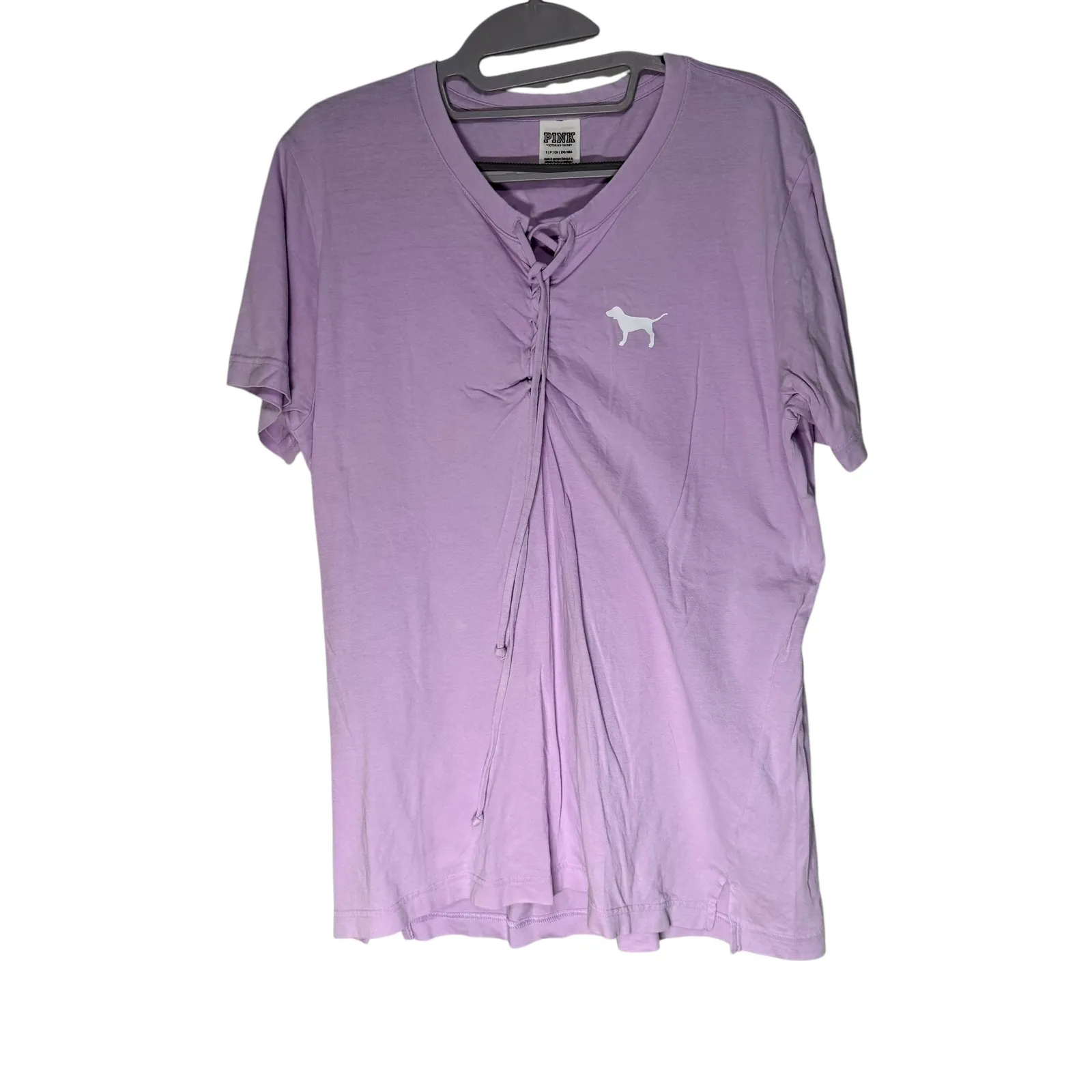 PINK Victoria's Secret Lavender Dog Graphic Lace Up Short Sleeve T-Shirt - Image 9