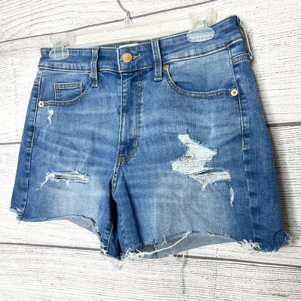 Universal Thread High Rise Midi Distressed Denim Jean Shorts Size 8/29 - Image 4