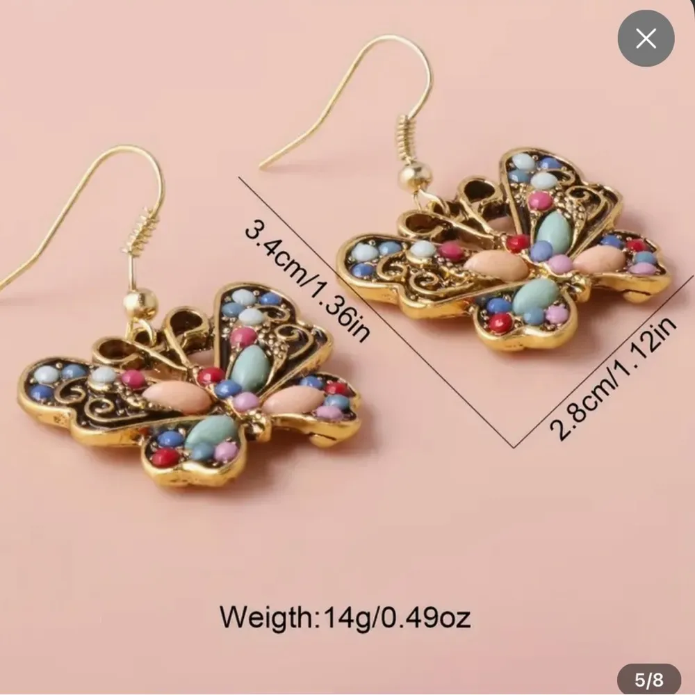 Bohemian Style Antique Golden Plated Colorful Butterfly Earrings - Image 2