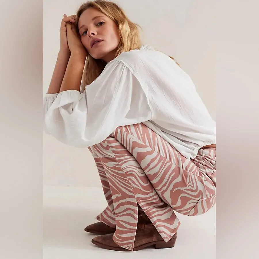 FREE PEOPLE We The Free Level Up Slit Slim Flare Printed Jeans In Marble Zebra - Image 3