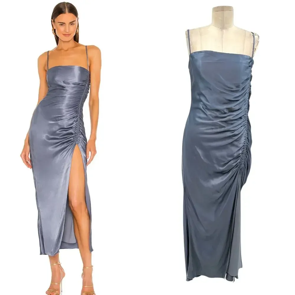 Shona Joy Lily‎ Bias Ruched Midi Dress Blue Smoke Size US 6 - Image 2