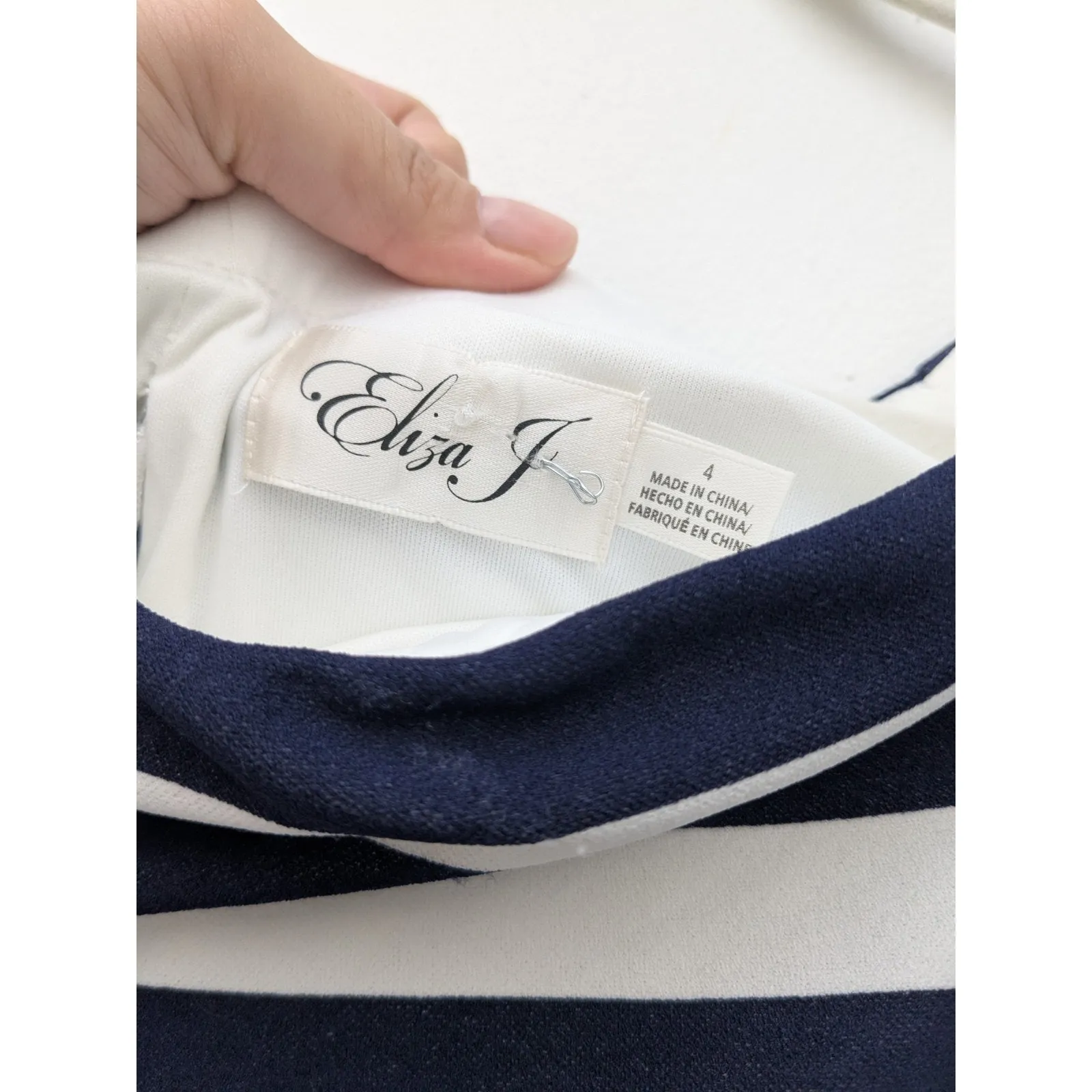 Eliza J Midi Dress Off the Shoulder Long Sleeve Bodycon Blue White Stripes Sz 4 - Image 3