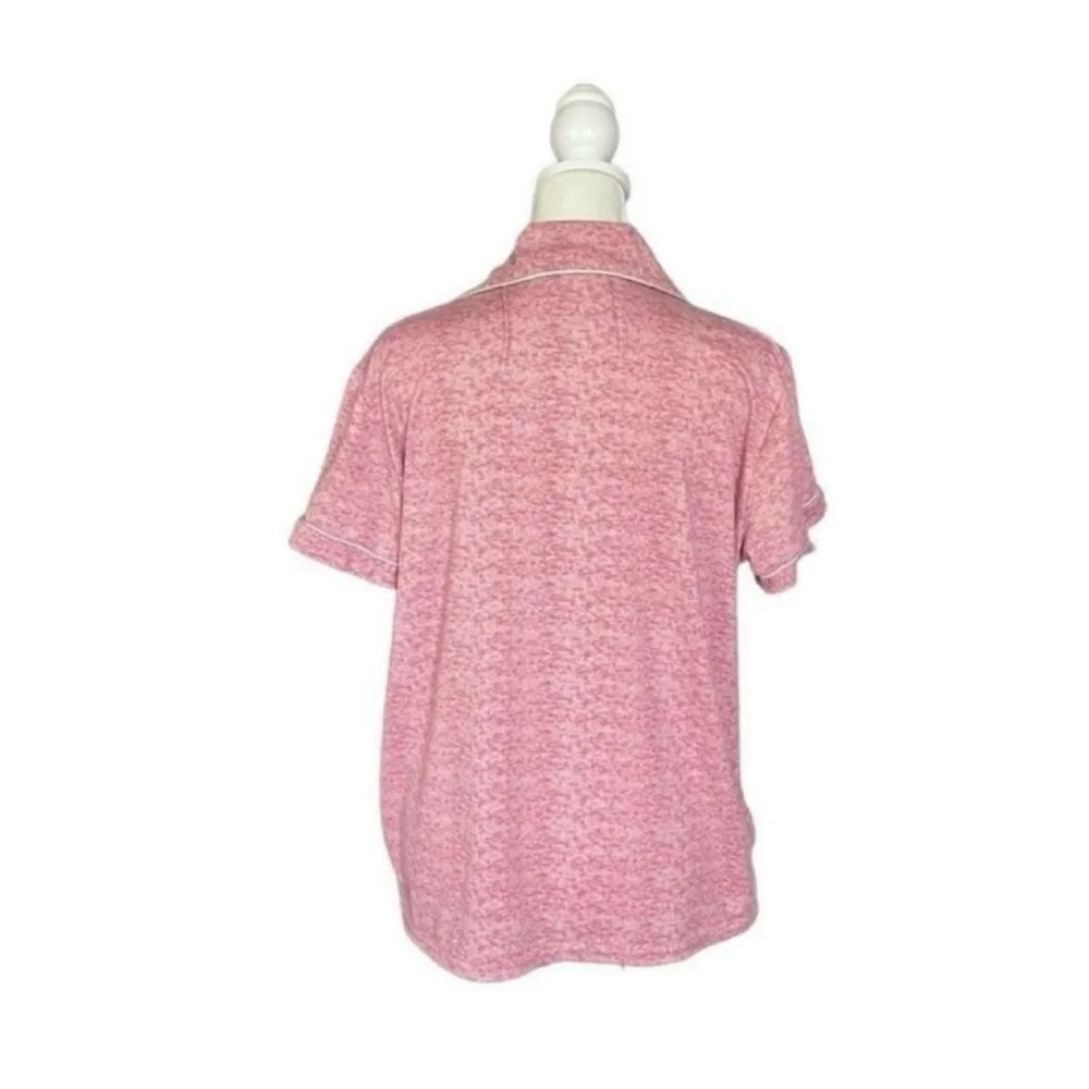 Nine West Sleepwear Pink & White Trim Button Down Short Sleeve Top Sz Large - Image 4