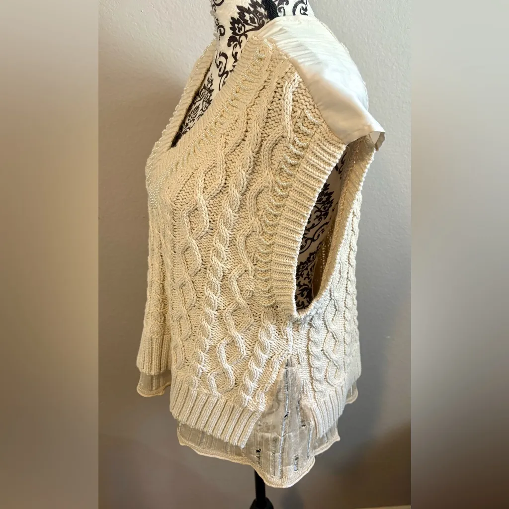 ZARA Cream Beaded Cable Knit Sweater Vest - Image 7