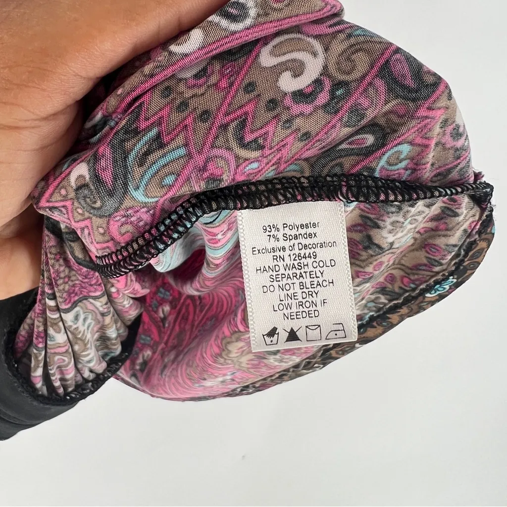 Marc Bouwer Pink Blue Paisley Feather Patterned Zip Front Dolman V - Image 7