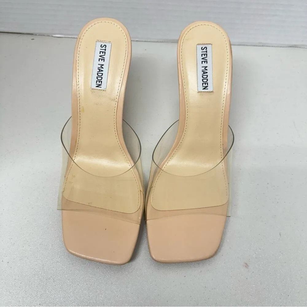 Steve Madden Lipa Vinyl Slip On Heels Womens 10 Cream Leather Dressy Y2K Mule - Image 5