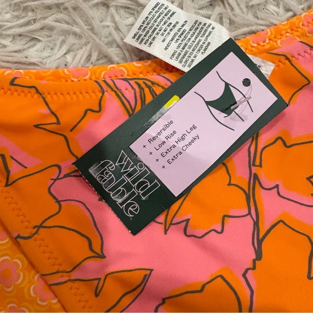 Wild fable‎ Reversible Side-tie High Leg Cheeky Bikini Bottom Orange Tropical Xl - Image 3