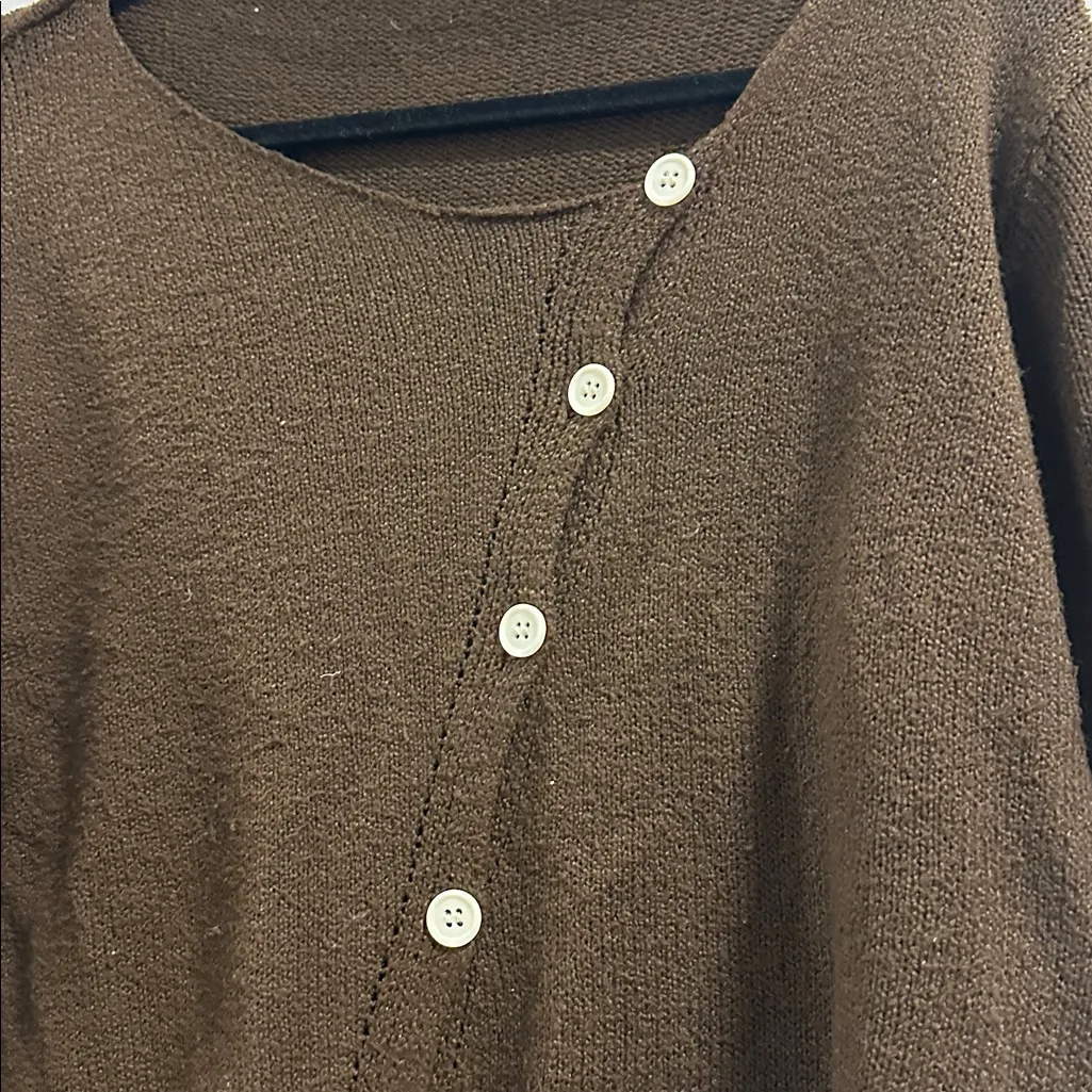 SHEIN asymmetrical diagonal button down brown sweater - Image 7
