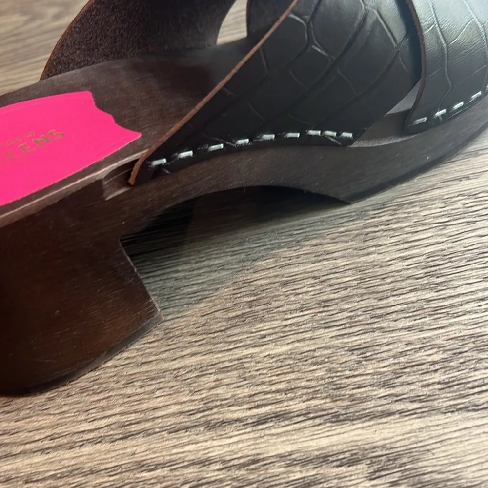 Wooden Slip-On Platform Sandal - Annette High Brown Croc - Image 4