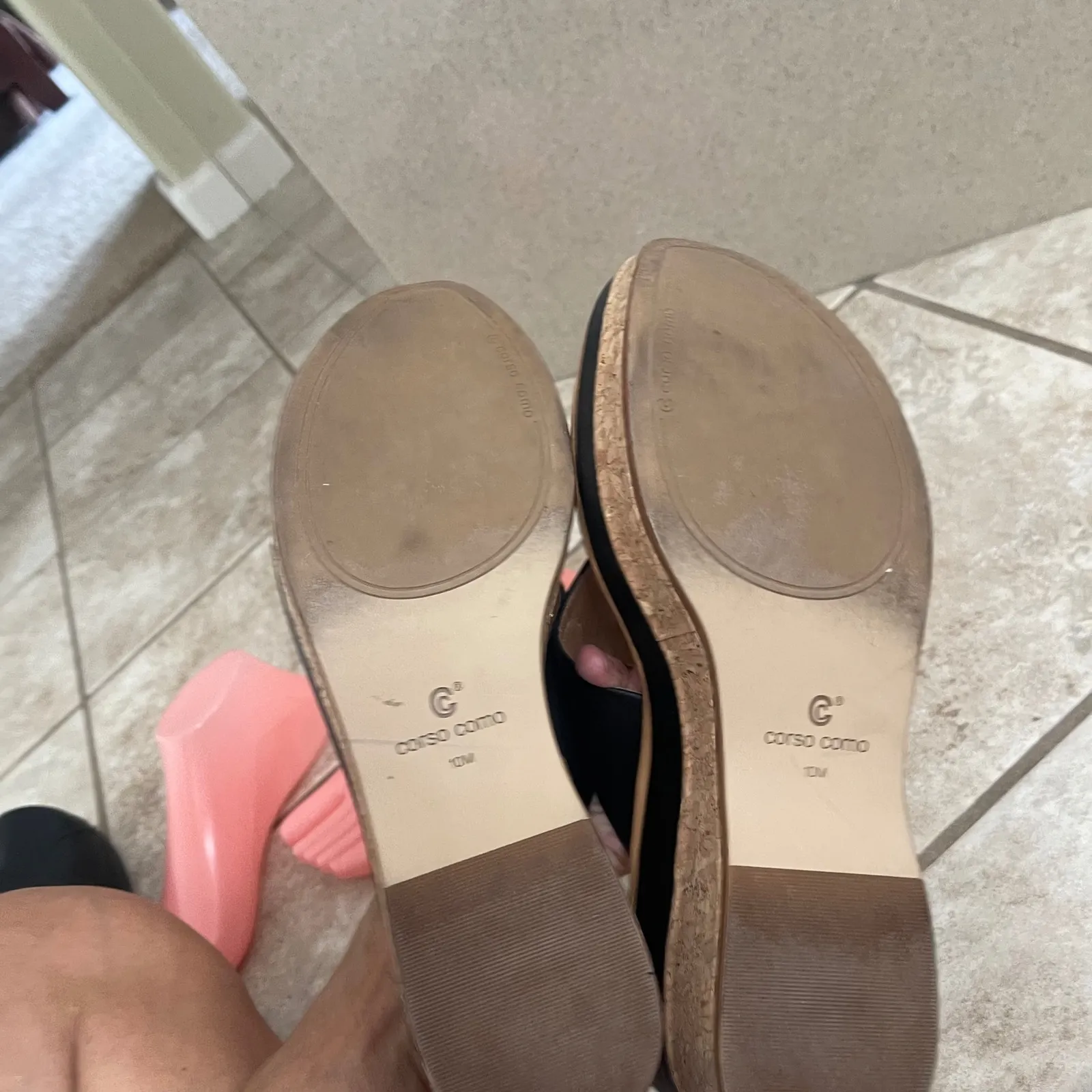 Corso Como Sz 10m Black Leather Thong Platform Cork Wedge Sandals Women's Shoes - Image 10