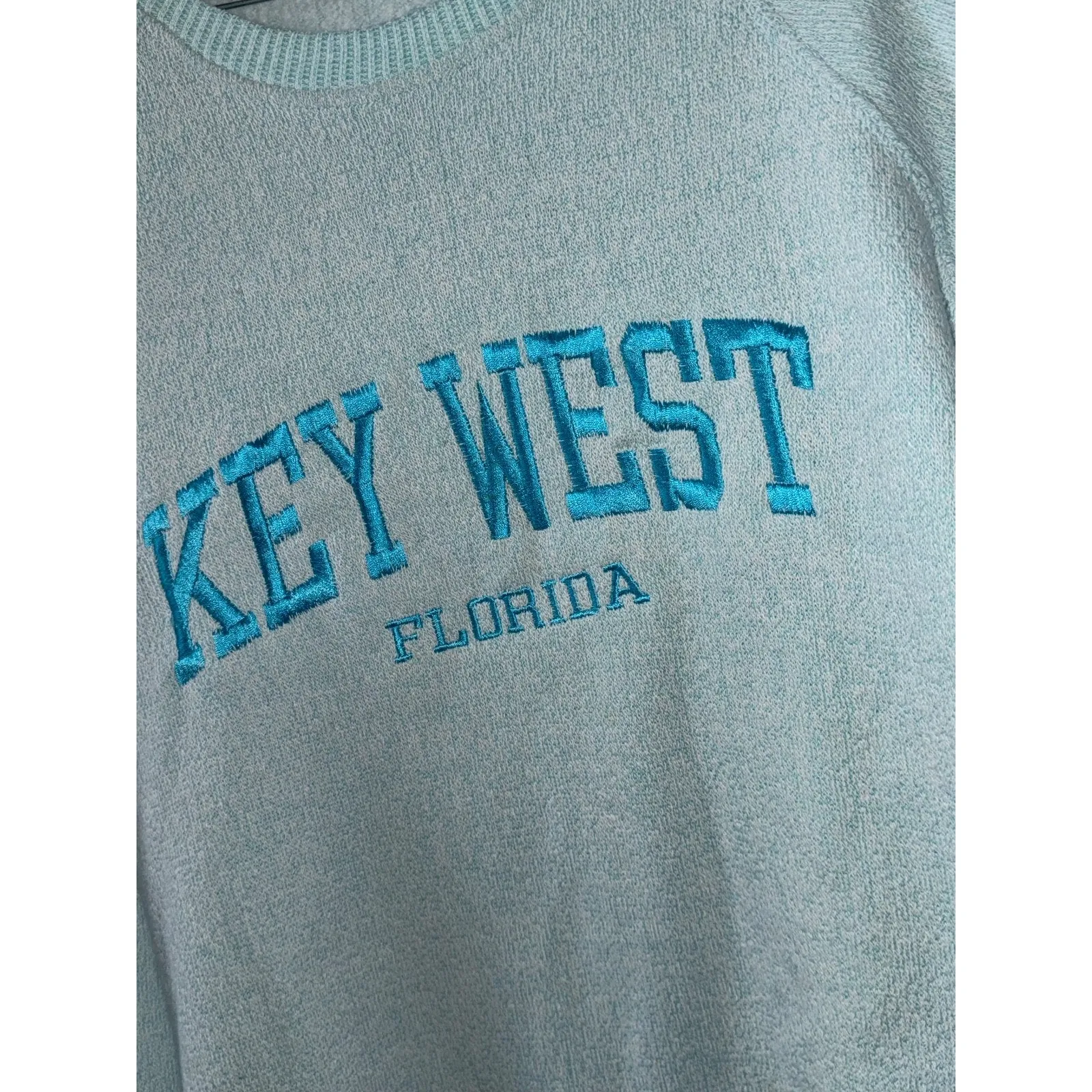 Basix of America Key West Florida Sweatshirt Small Aqua Blue Terry Cloth Pullove - Image 2